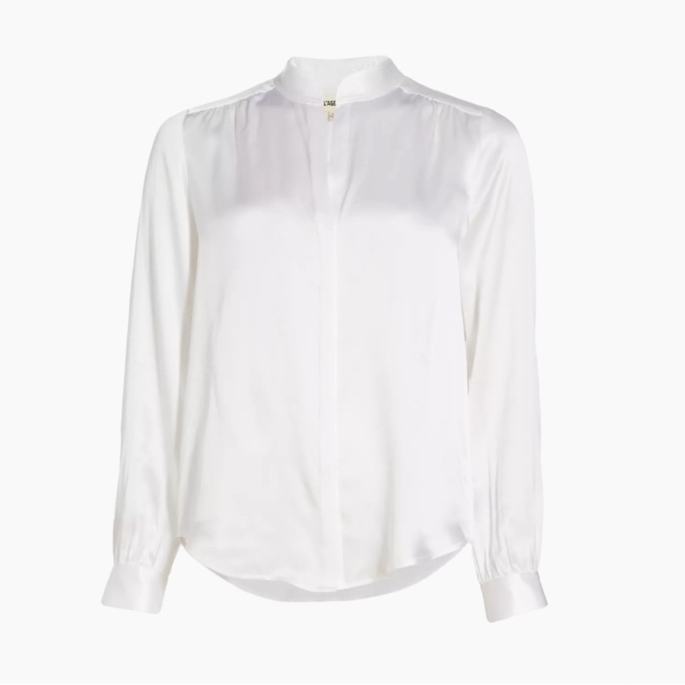 NWT💕L'AGENCE Bianca Silk Charmeuse Blouse in White Size XL - Picture 2 of 14